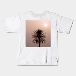 Misty Sunrise with Palm Tree Kids T-Shirt